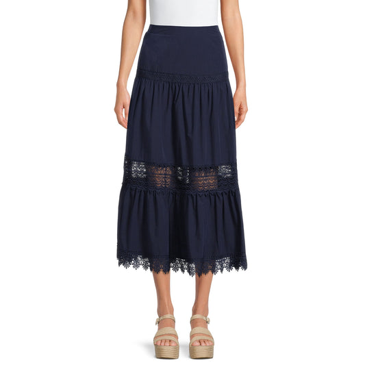 Time and Tru Women’s Tiered Maxi Skirt with Lace Trim