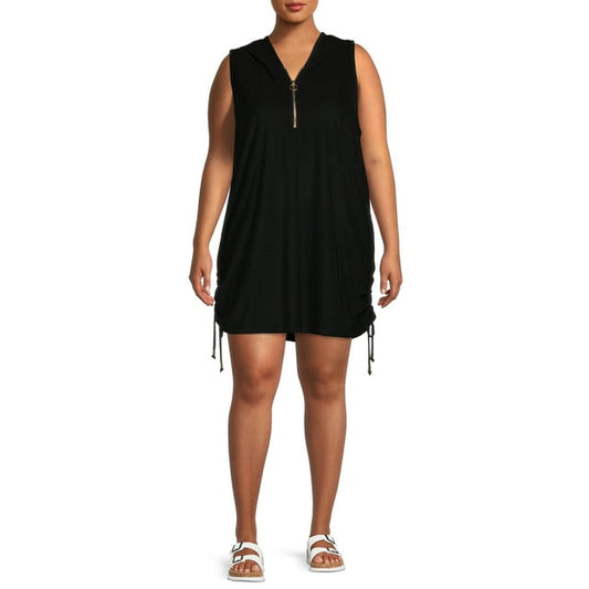 Time and Tru Women's and Women's Plus Cinched Sleeveless Cover-Up with Hood