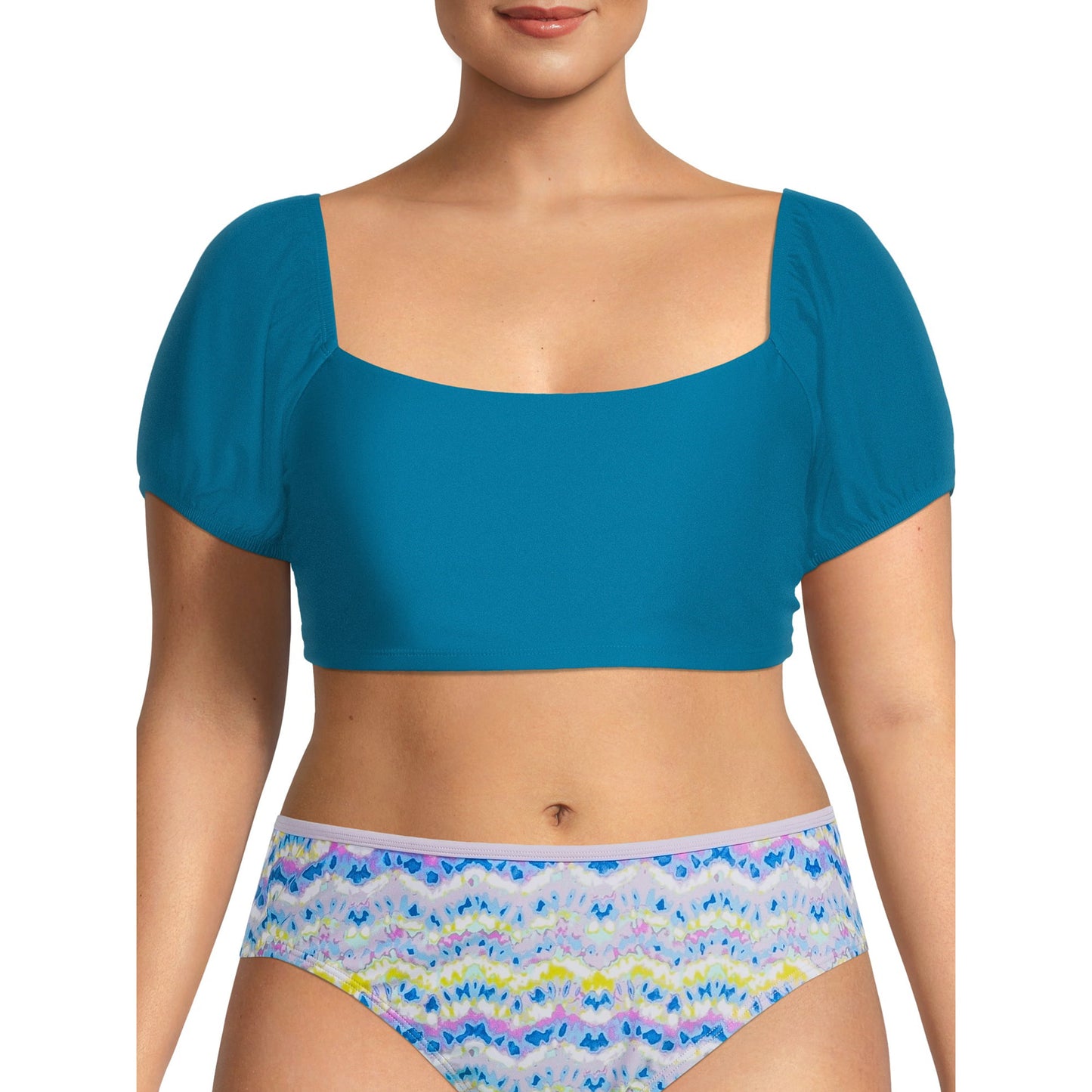 Time and Tru Womens and Womens Plus Puffed Sleeve Swim Top