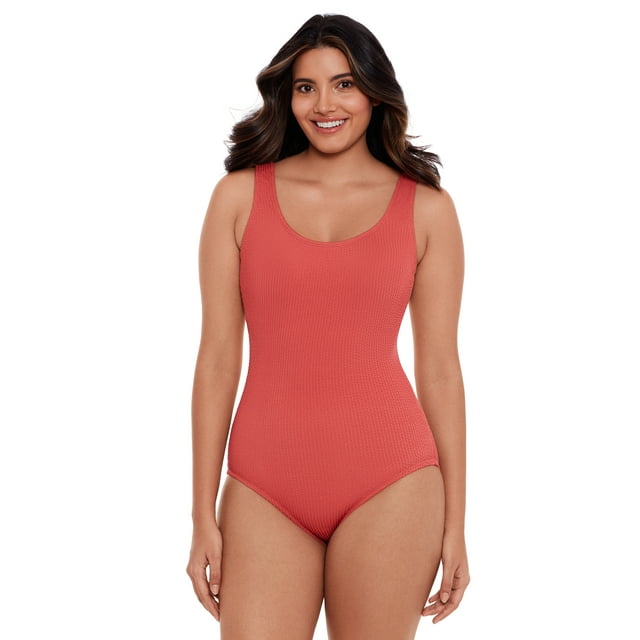 Time and Tru Womens and Womens Plus Size Solid Crinkle One Piece Swimsuit