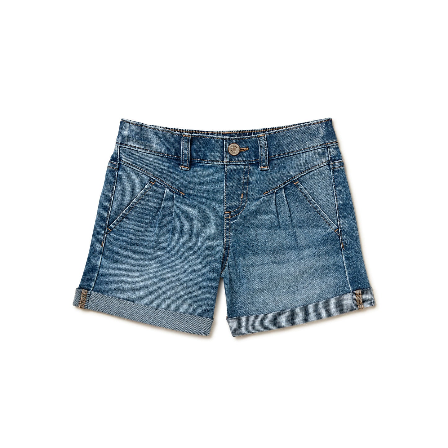 Wonder Nation Girls Pull-On Pleated Denim Shorts,