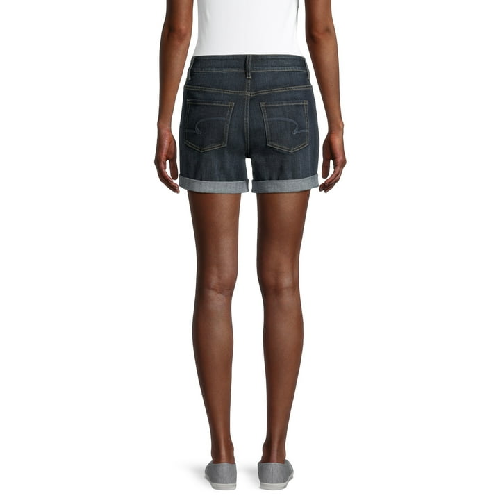 Time and Tru Womens Mid Rise Shorts with Double Roll Cuffs