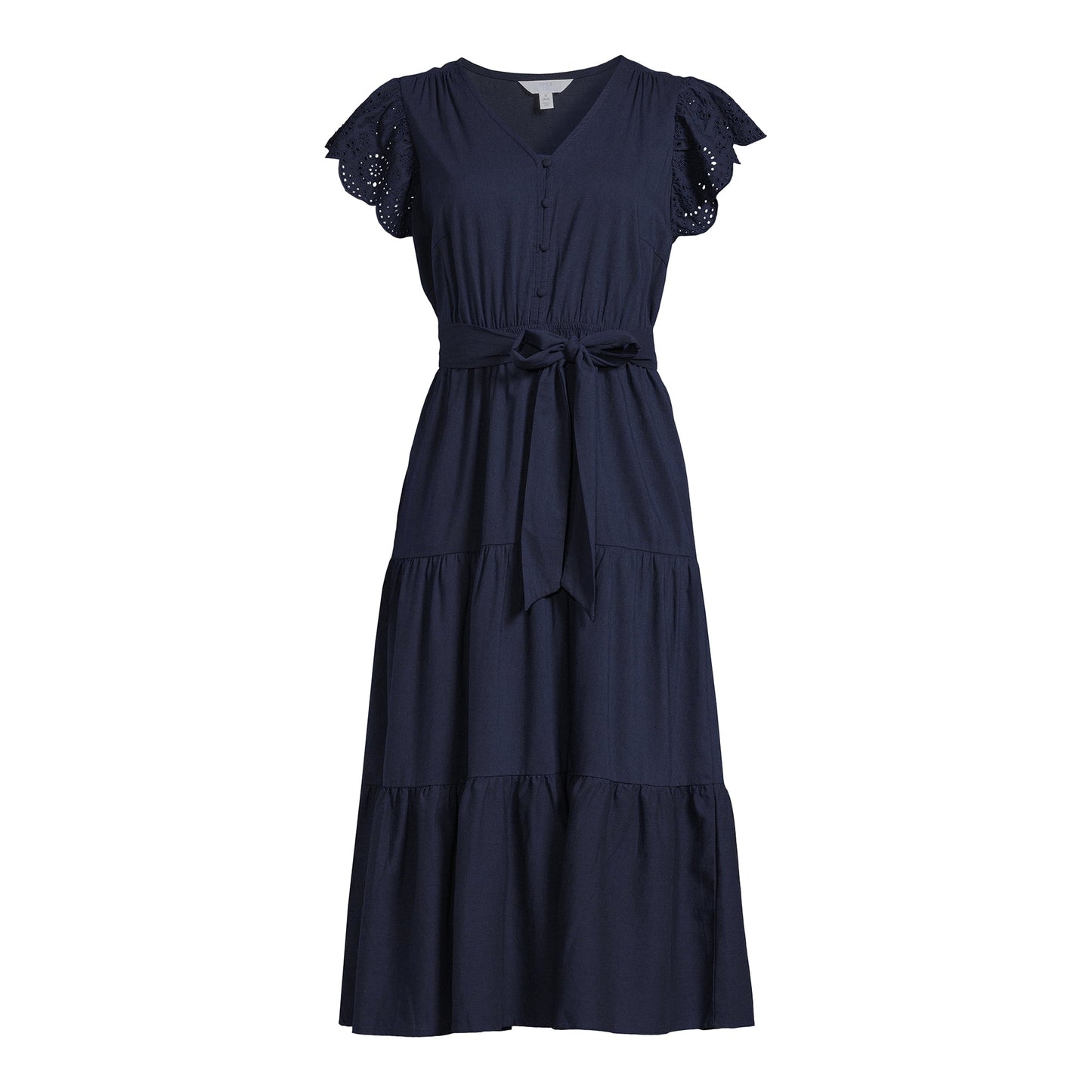 Time and Tru Womens Tiered Midi Dress with Eyelet Sleeves