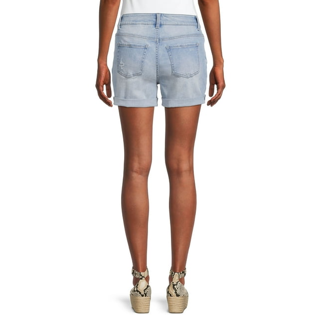 Time and Tru Womens Mid Rise Shorts with Double Roll Cuffs