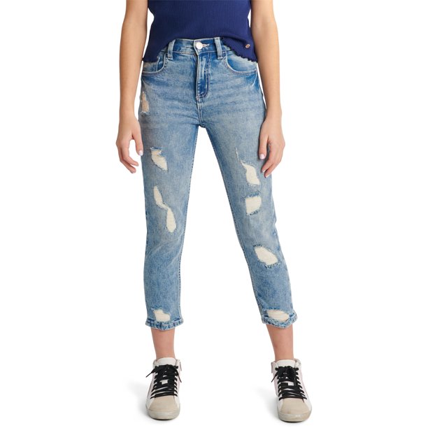 Justice Girls Mini Mom Destructed Straight Denim Jeans