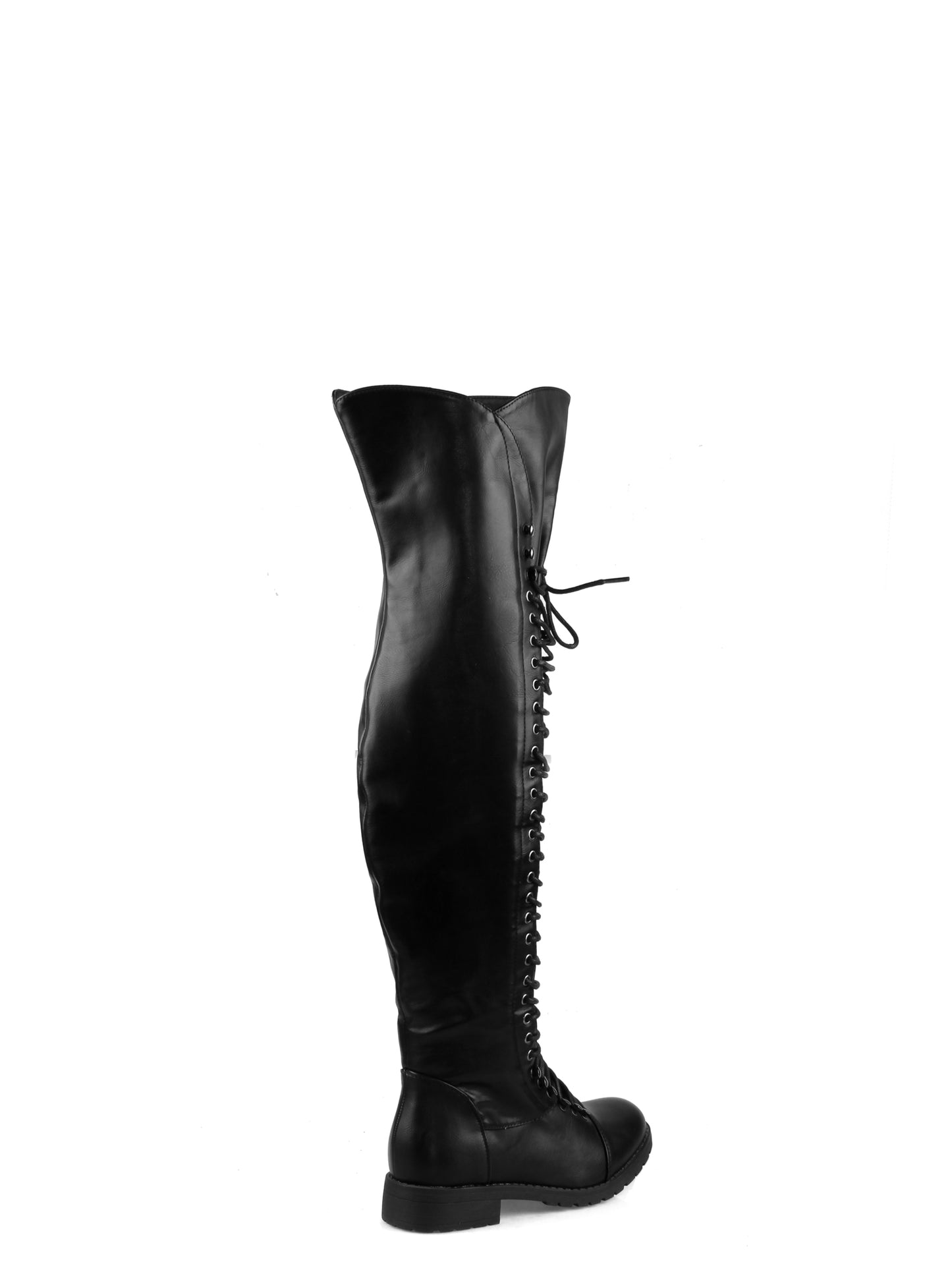Laced Up Over the Knee Womens Riding Combat Boot in Black
