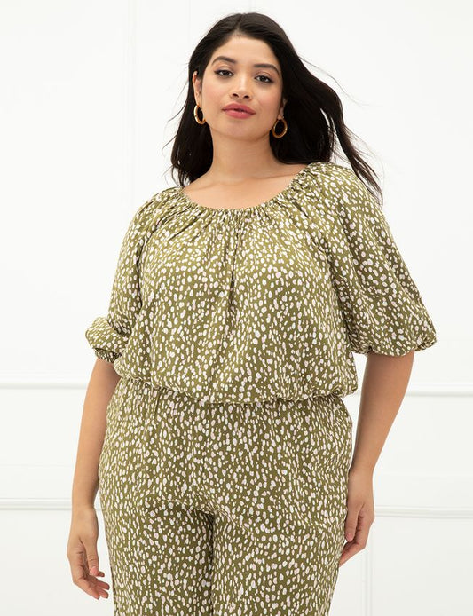 ELOQUII Elements Womens Plus Size Floral Print Bubble Top