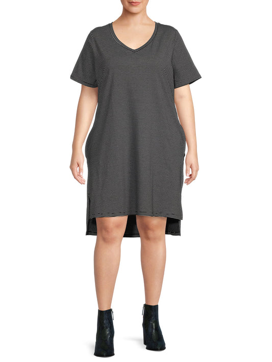 Terra & Sky Women's Plus Size V-Neck T-Shirt Dress with High Low Hem