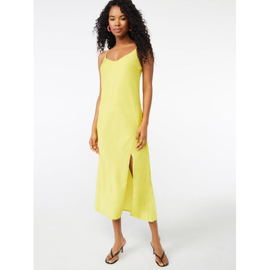 Scoop Women's V-Neck Midi Slip Dress with Slit