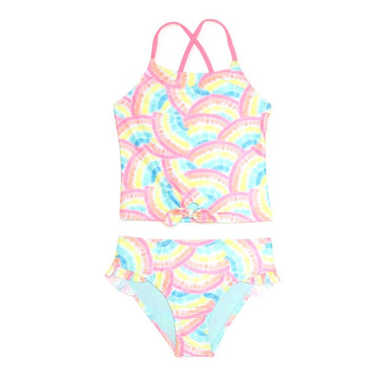 Breaking Waves Girls Ruffle Tankini Swimsuit with UPF 50+, Sizes 4-6x