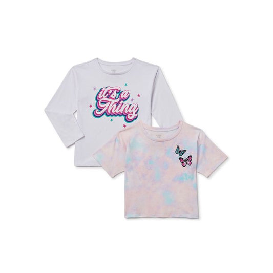 We Wear Cute Girls Long and Short Sleeve Graphic T-Shirts, 2-Pack, S(4-5)