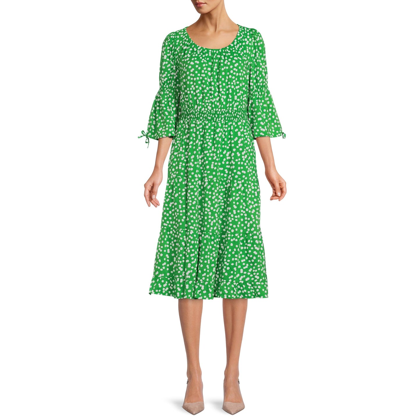 The Get Womens Tiered Midi Dress with Smocked Waist