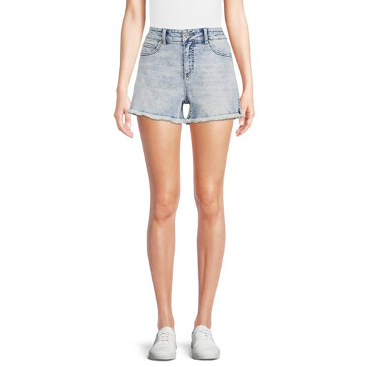 Time and Tru Womens High Rise Frayed Hem Denim Short