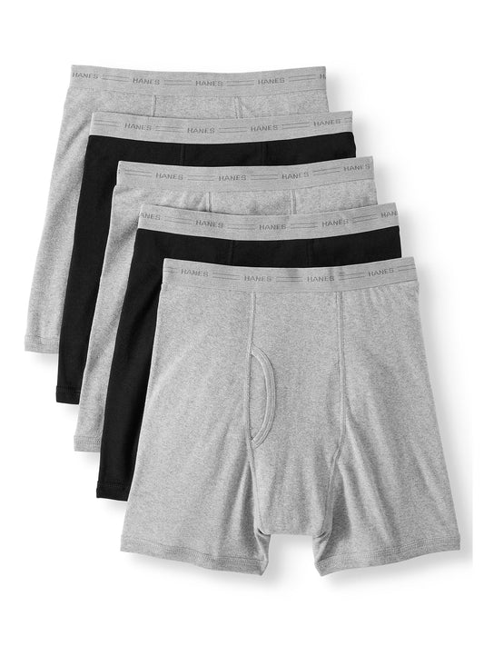 Hanes Men's Black/Grey Boxer Briefs, 5 Pack