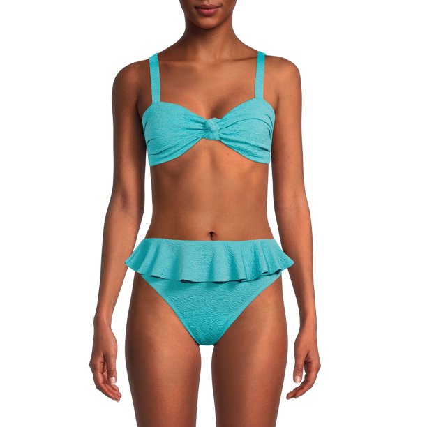 Time And Tru Womens Popcorn Texture Swimsuits Top and Bottom Set