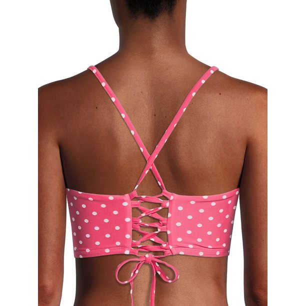 Time and Tru Women's Print Lace Up Back Swim Top