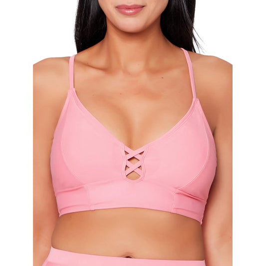 JS Jessica Simpson Womens Cropped Cami Swimsuit Top with Center Front Lacing