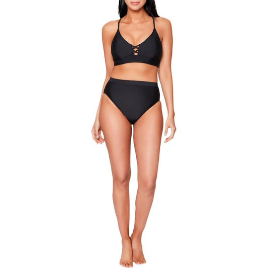 Js Jessica Simpson Women's Cropped Cami and High Waisted Bottoms Swimsuit