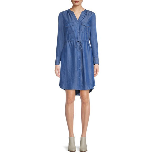 Time & Tru Womens Long Sleeve Utility Shirt Dress