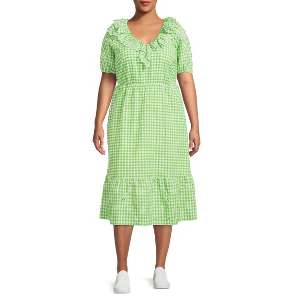 The Get Womens Eyelet Ruffle Midi Dress with Short Sleeves
