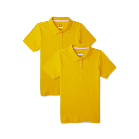 Wonder Nation Girls School Uniform short Sleeve Interlock Polo Shirt, 2-Pack Value Bundle