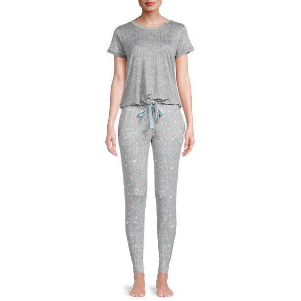 Jaclyn Womens Tie Front T-Shirt and Joggers Lounge Set, 2-Piece