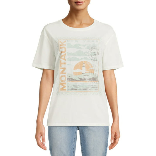 Time & Tru Womens Montauk NY Graphic Short Sleeve Tee