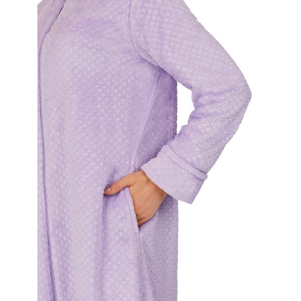 Secret Treasures Traditional Knit Chenille Long Sleeve Zip Front Robe