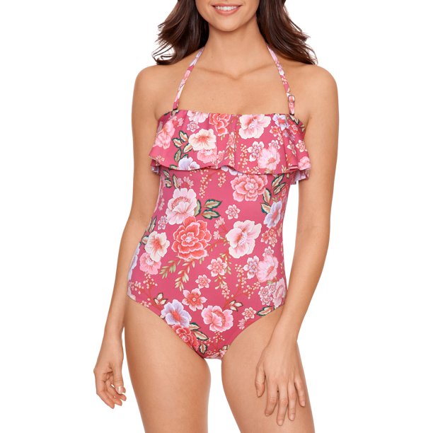 Time and Tru Womens Spring Vibes Strapless One Piece Swimsuit